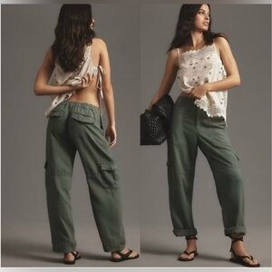 Anthropologie Pilcro Green Beachy Linen Blend Cargo Pants Size XS